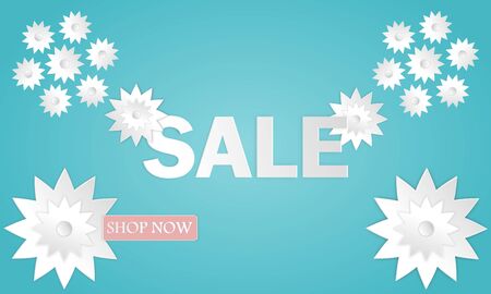 Summer sale banner with paper cut leaves background exotic floral design poster web site or Greeting card style vector illustrationのイラスト素材