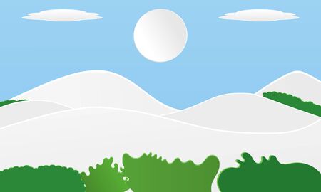 Landscape White Mountain design With paper cut cloud art style, on pastel color background in summer time. Design for poster web site banner vector illustrationのイラスト素材