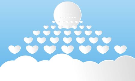 Modern paper art cut clouds with The sun white. Cute cartoon sky background with fluffy Clouds in pastel colors. Sunny cloudyのイラスト素材