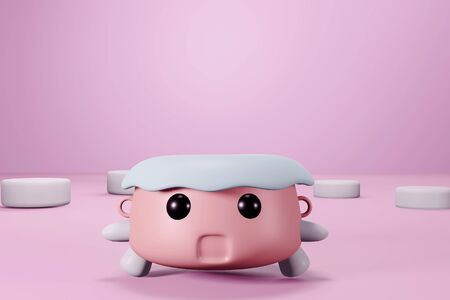 3d rendering illustration of cartoon cute pink with a White circle shape on pink background minimal styleの写真素材