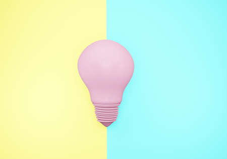 Minimal Idea 3d rendering renders Design Concept Pink light bulb on yellow and pink pastel background, 3d illustration.の写真素材
