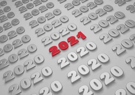 Pattern metallic background of New Year 2020 number and red number 2021 in center, concept idea for Happy New Year 2021 Design 3d render, illustrationの写真素材