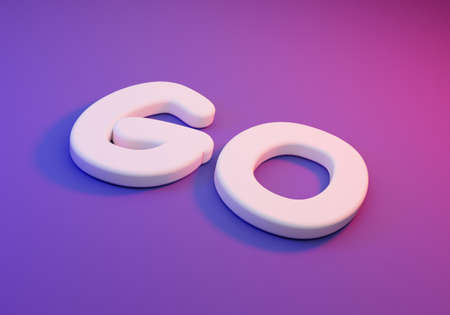 3d go letter font render 3d rendering neon light on purple background geometric graphic, Concept idea The goal design illustrationの写真素材
