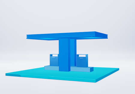 Petrol station 3d render design, refuel pump oil and gas minimal style blue color isolated on white backgroundの写真素材