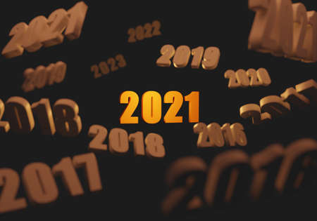 2021  3d render text font bend for Happy New Year 2021 gift card Designの写真素材