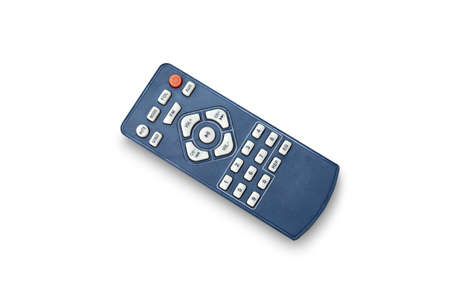 Closeup of black remote control for watching tv isolated on a white background