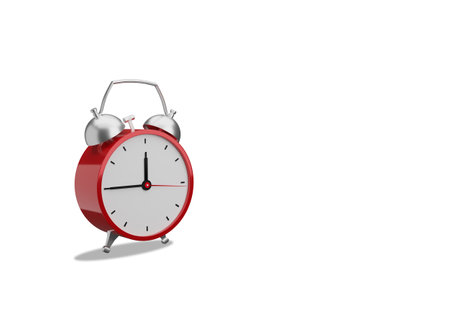 3D realistic watch alarm clock time classic wake up a red color isolated on white background  and...