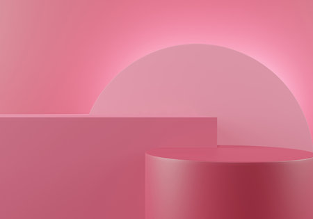 3D platform podium background, Geometric shape for a cosmetic product present on pink background. 3D rendering illustration design.の写真素材