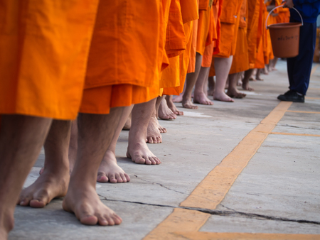 Monks were Walking Bare Feet to The Bowlの写真素材