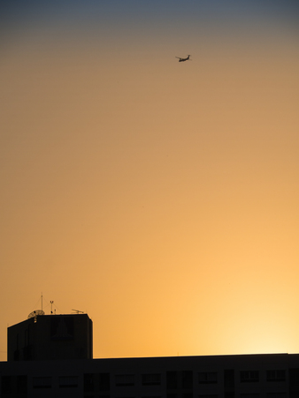 Little Airplane with The Building in The Big Cityの写真素材