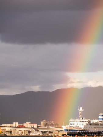 Rainbow on The Dock in Otaru, Hokkaidoの写真素材