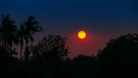 The Yellow Sunset at The Countryside of Twilight Timeの写真素材