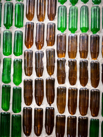 The Temple Wall Made from Glass Bottles and Cement in Thailandの写真素材