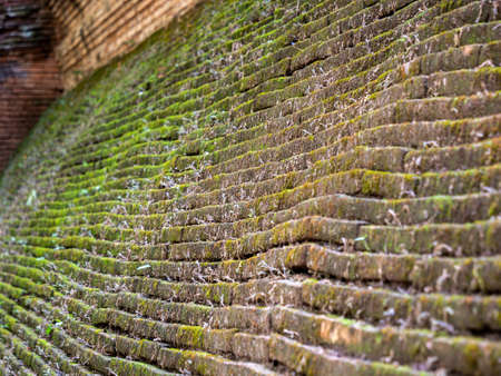 Abstract of Side View of Ancient Bricks Wall in Underground Temple Chiang Mai Province