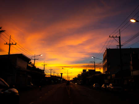The Sunset in The City Street,Making The Orange-yellow  Twilightの写真素材