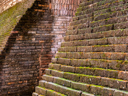 Side View of Hundreds of Years of Ancient Bricks Wall in Underground Temple Chiang Mai Province