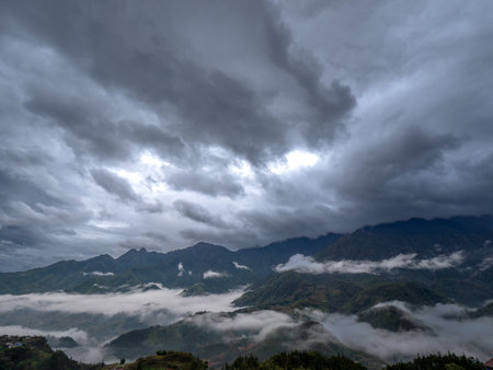 The Fog Covered The High Mountain in Sapa Vietnamの写真素材