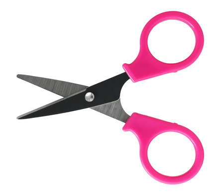 Small Pink Child Scissors isolated on white backgroundの写真素材