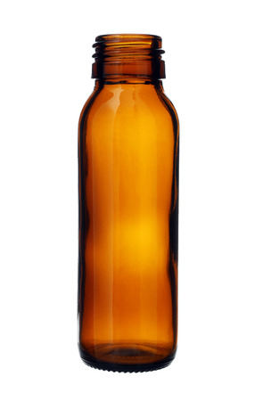 Slim Brown Glass Bottle Threaded Mouth isolated on white backgroundの写真素材