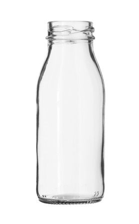 Glass Milk Bottle no Cap isolated on white backgroundの写真素材