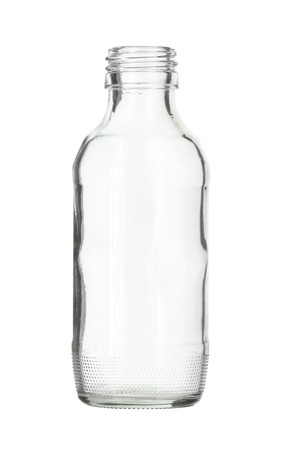 Clear Glass Bottle isolated on white backgroundの写真素材