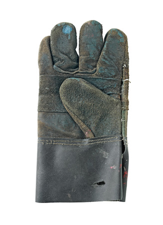 Old Leather Glove isolated on white backgroundの写真素材
