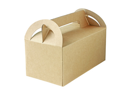 Brown Paper Box Closed isolated on white backgroundの写真素材