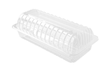 Long Transparent Food Box isolated on white backgroundの写真素材