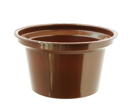 Brown Plastic Cup isolated on white backgroundの写真素材