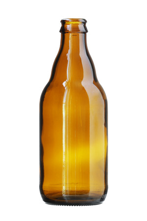 Short Brown Beer Bottle isolated on white backgroundの写真素材