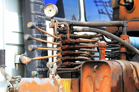 Hydraulic Control Handles of Crane Truckの写真素材