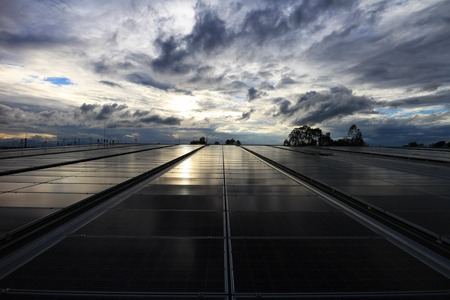 Solar PV Rooftop Dawn Skyの写真素材