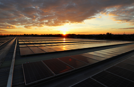 Solar PV Rooftop Sunrise Beautiful Skyの写真素材