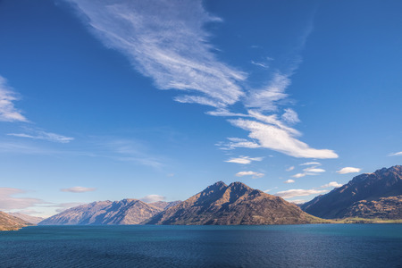 Landscape of lake Wakatipu, New Zealandの写真素材