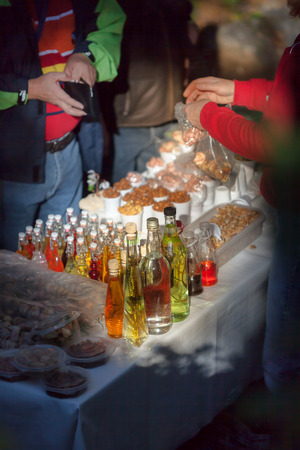 Local vender is selling homemade olive oil in Sibenikの写真素材