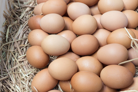 Eggs display in wooden boxes in the fresh market , Bangkok, Thailand