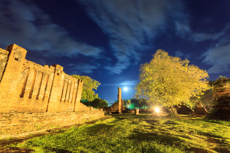 Ancient ruin city in wat phra sri sanphet area at night in Ayutthaya historical site.の写真素材