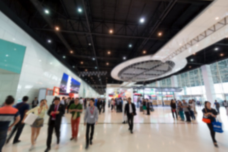 Abstract of blurry background image of large convention hallの写真素材