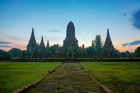 Landscape of world heritage site of Wat Chaiwattanaram at ancient city, Ayuthaya, Thailand before sunrise.の写真素材