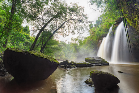 cave and big waterfall at Haew Suwat waterfall, Khaoyai, Thailandの写真素材
