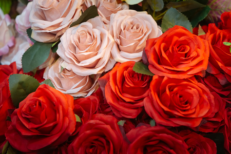 Close up of Pink and red Fabric roses  bouquet.の写真素材