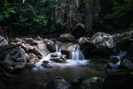 Khlong Pla kang waterfall.Located in Khao Chamao - Khao Wong A large waterfall cascades approximately three kilometers in length throughout the second side is pure virgin forest. Thailand.の写真素材