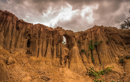 Clay sculpture caused by rainwater eroded the surface. Collapse or collapse The stronger soil will...