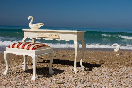 furniture at the beach, tranquil work placeの写真素材