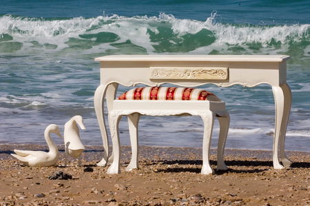 furniture at the beach, tranquil work placeの写真素材