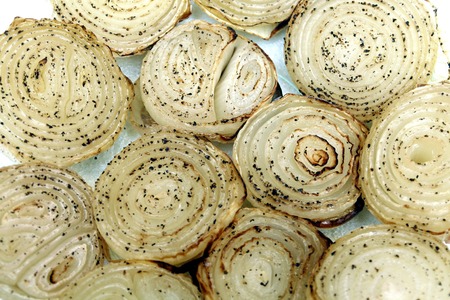 Background of sliced onions, slightly grilledの写真素材