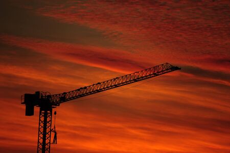 The crane tower at sunsetの写真素材