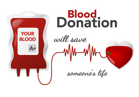 Blood donation, vector illustration, concept with dripper, heart and heartbeat line on white backgroundのイラスト素材