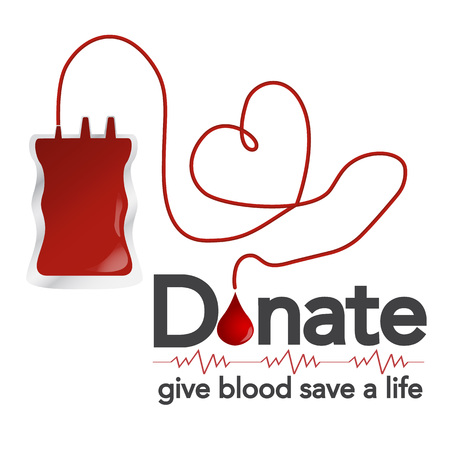 Blood donation, vector illustration, concept with dripper, blood drop and heartbeat line on white backgroundのイラスト素材