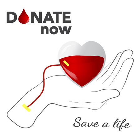 Blood donation, vector illustration, concept with heart and hand on white backgroundのイラスト素材